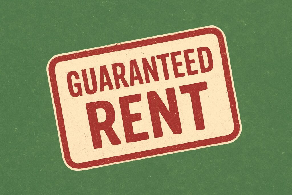 Illustration of a stamp showing the promise of rental guarantees in property investment